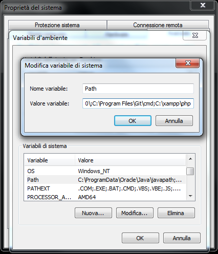 Modificare variabile d'ambiente in Windows 7